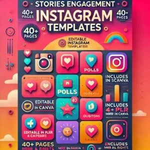 A vibrant and professional poster-style design for 'Stories Engagement Instagram Templates,' featuring colorful and eye-catching Instagram story layout