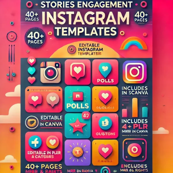 A vibrant and professional poster-style design for 'Stories Engagement Instagram Templates,' featuring colorful and eye-catching Instagram story layout